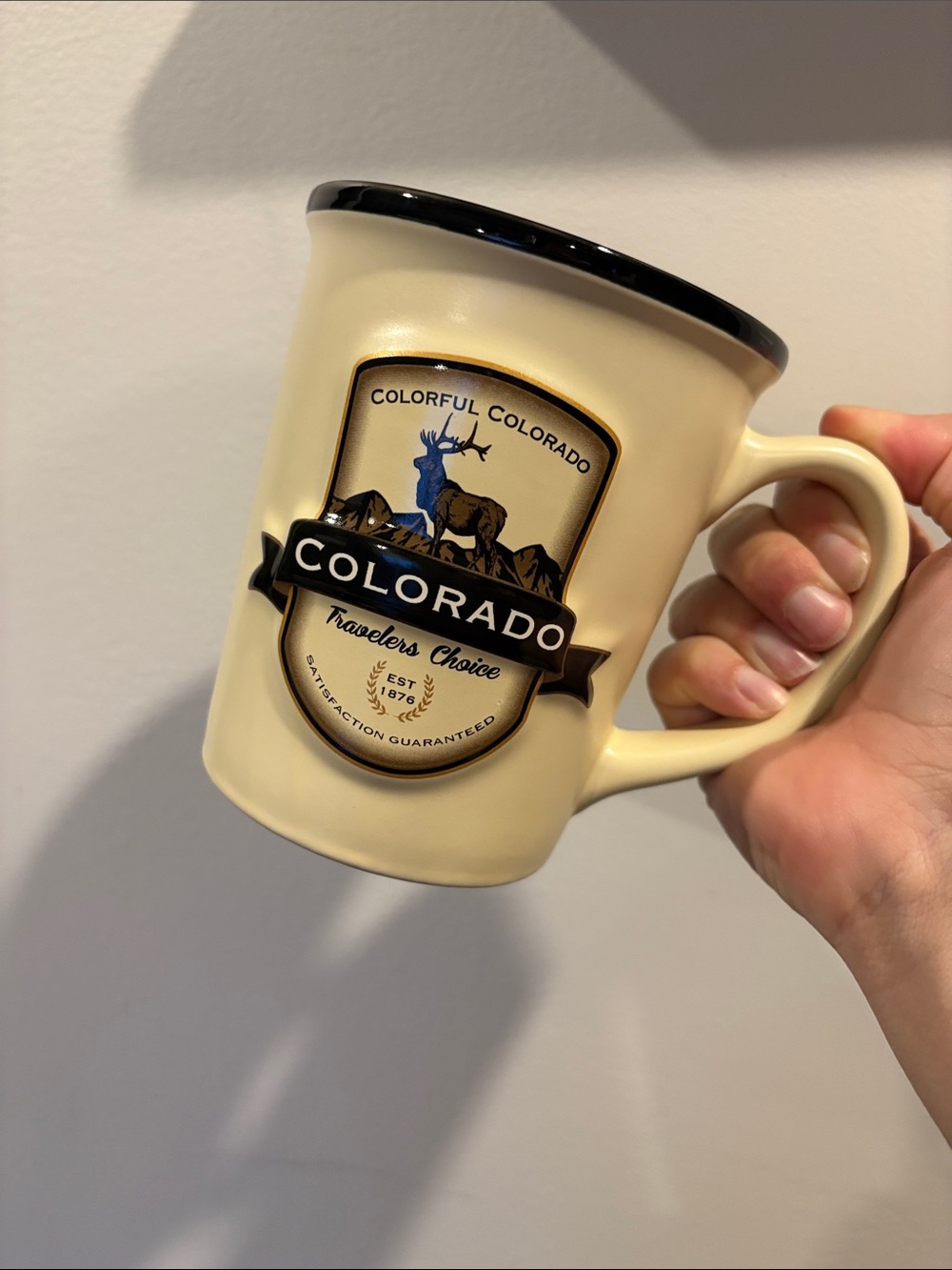Colorado Ceramic Coffee Mug - Cream with Black Trim